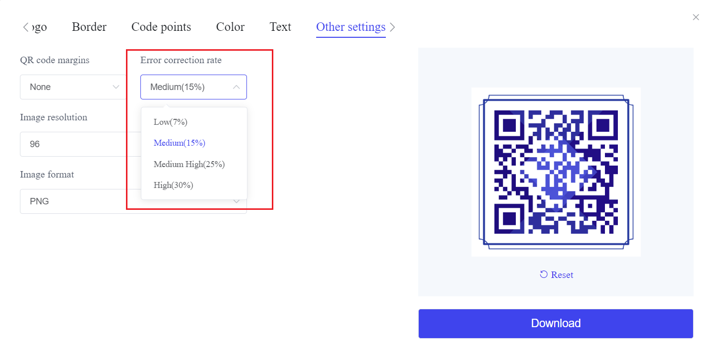 Nivel de corrección de errores del Código qr. PNG