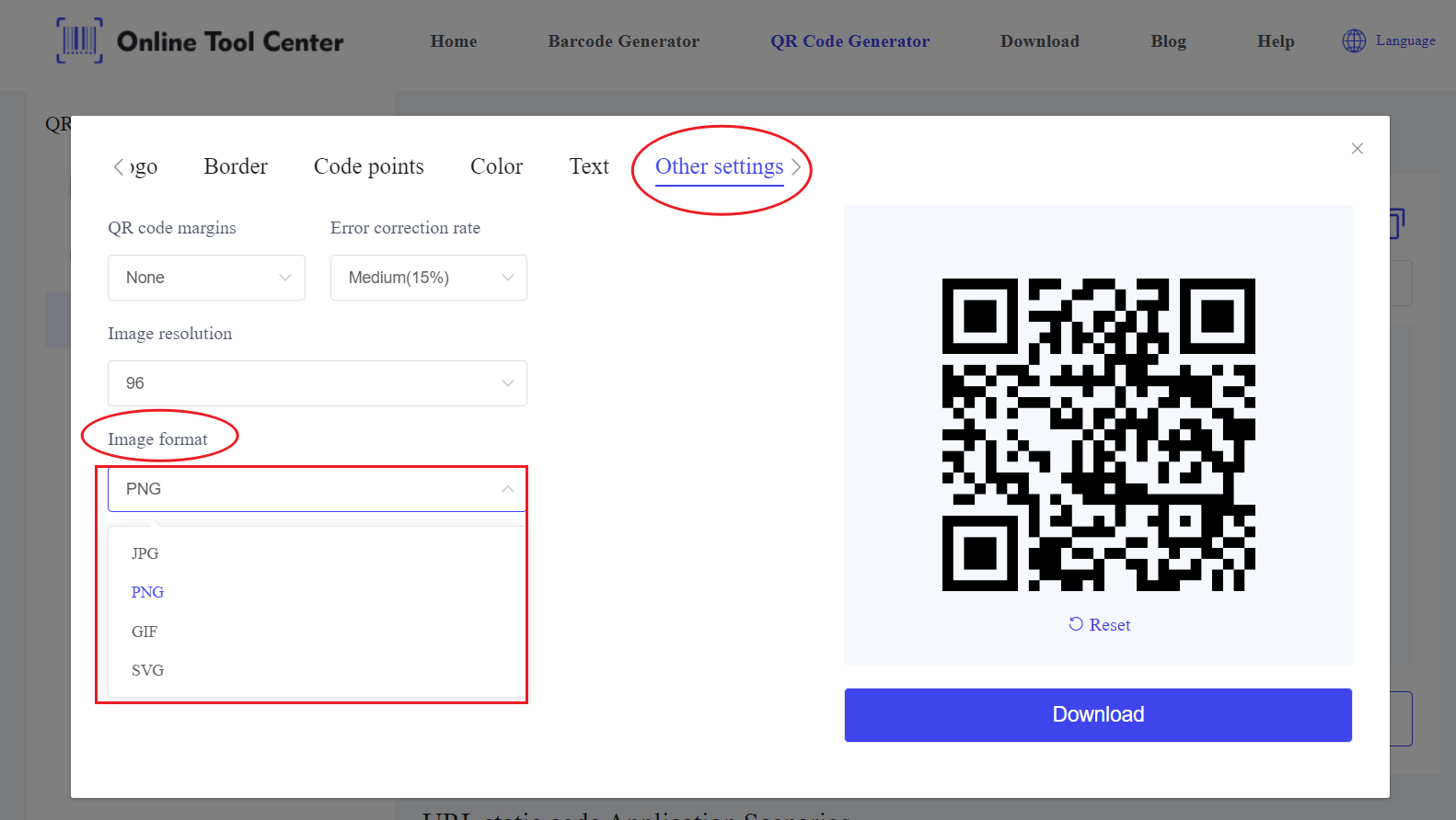 El generador de código QR admite varios formatos. PNG