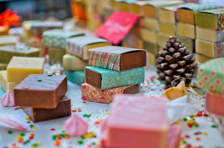 Coloful handmade soap bars stacked
