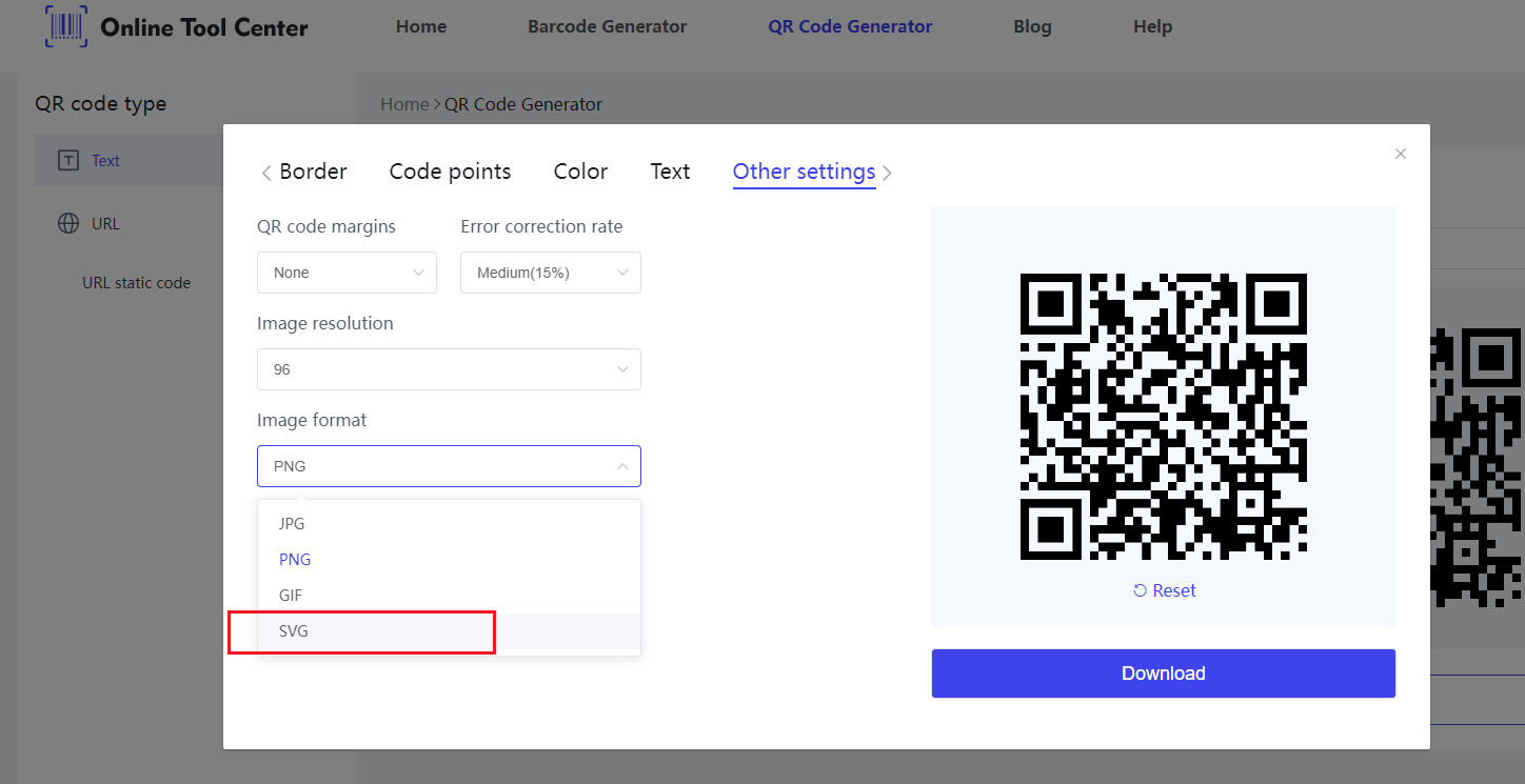 Código QR en formato svg. PNG