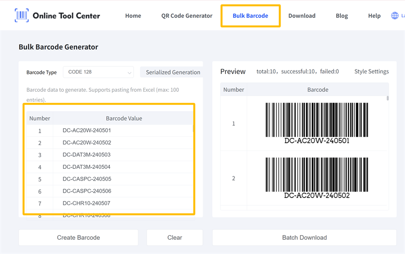 bulk barcode generator generador de códigos de barras a granel