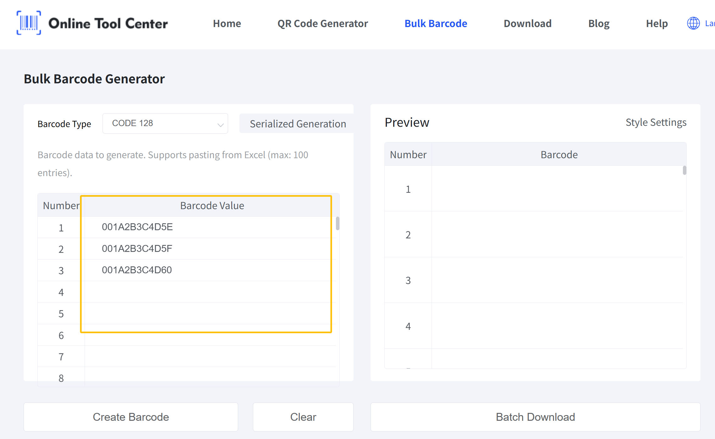 generador de c&oacute;digos de barras a granel