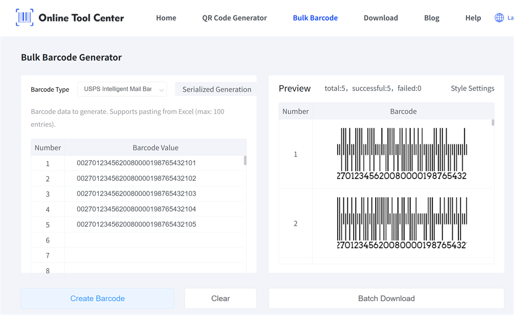 bulk impb barcode generator generador de códigos de barras impb a granel