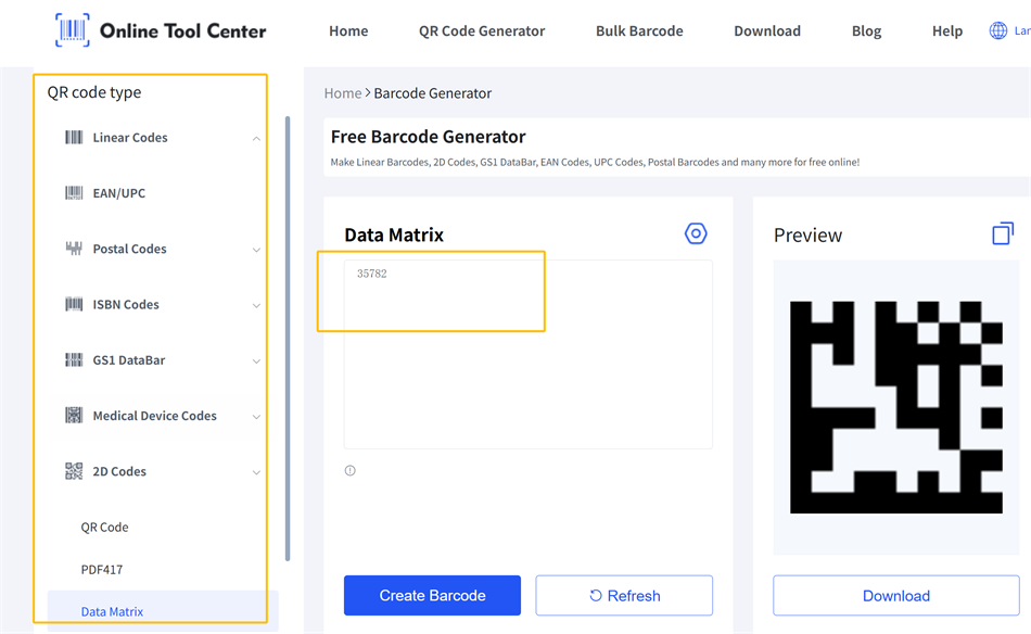 Generador de c&oacute;digo DataMatrix